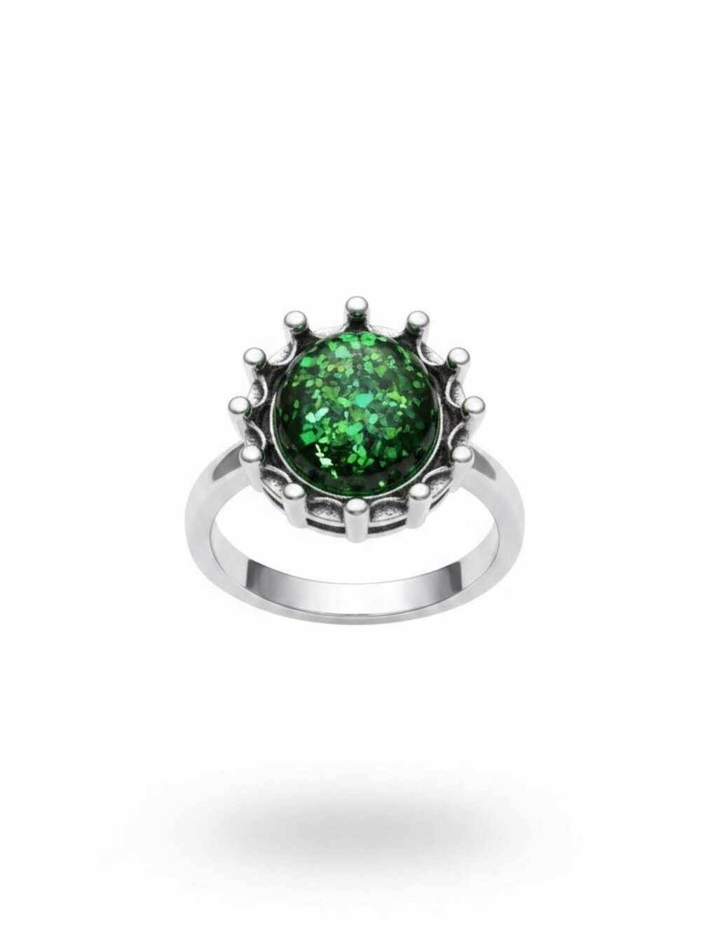 Sasdified Boutique Nwt Green Glitter Dome Crown Ring - Women Jewelry